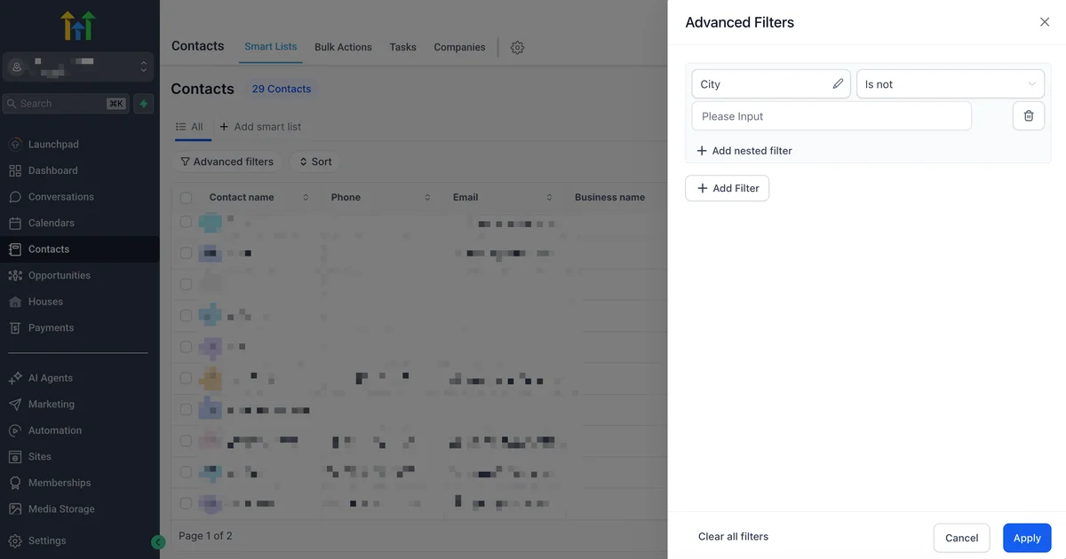 GoHighLevel review CRM pipeline board with deal stages, contact cards, and drag-and-drop opportunity management